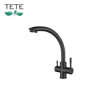 Lead free stainless steel 304 hot cold mixer dual handle black drinking water tap filter three function kitchen sink faucet